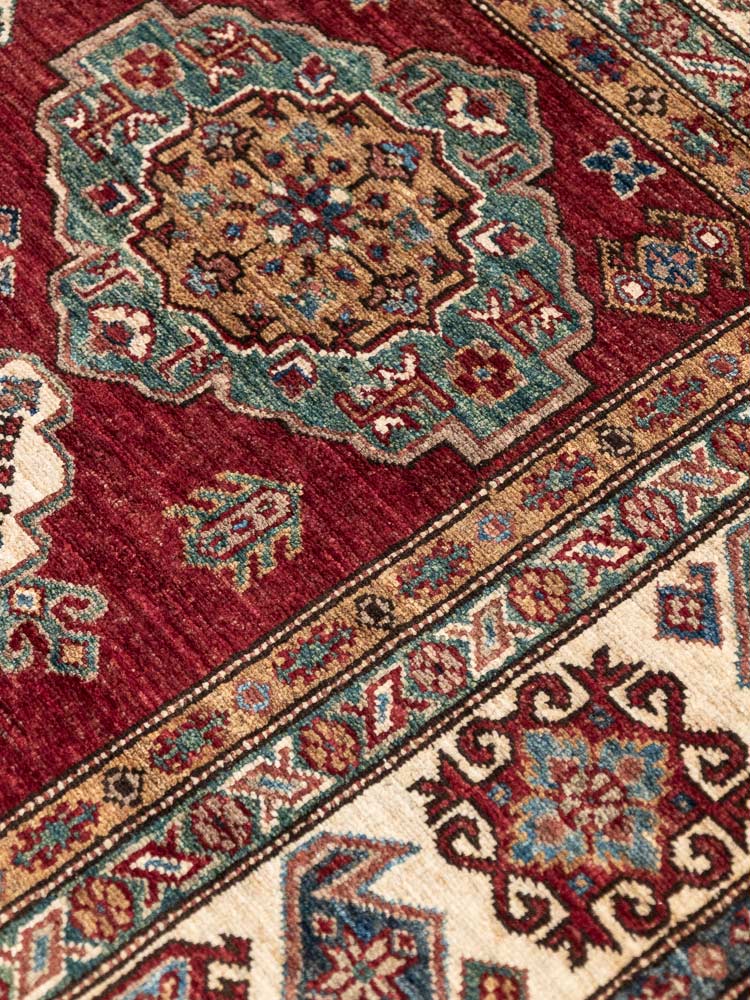 12977 Fine Afghan Hand-knotted Super Kazak Carpet 202x299cm (3.4 x 9.9ft)