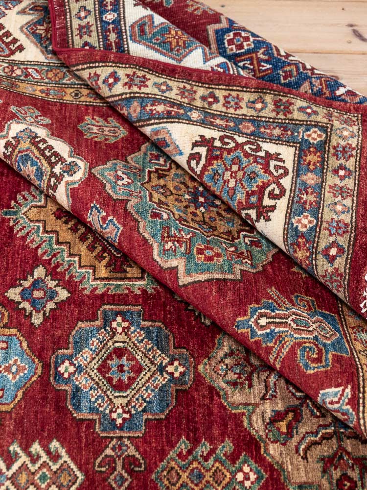 12977 Fine Afghan Hand-knotted Super Kazak Carpet 202x299cm (3.4 x 9.9ft)