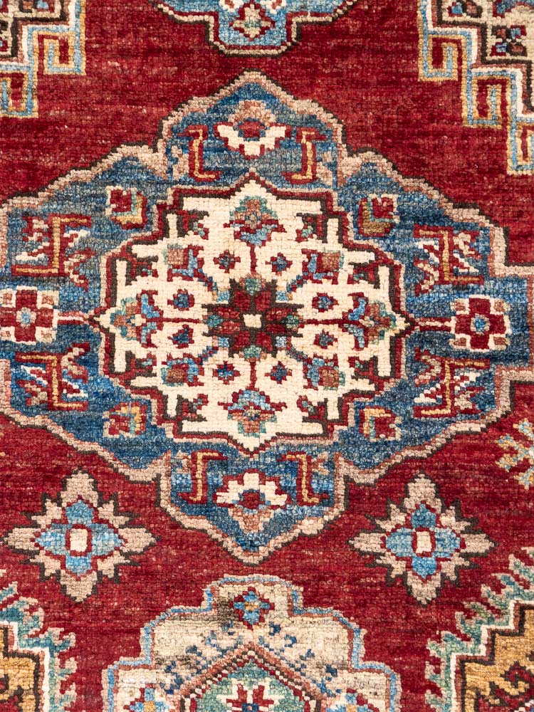 12977 Fine Afghan Hand-knotted Super Kazak Carpet 202x299cm (3.4 x 9.9ft)