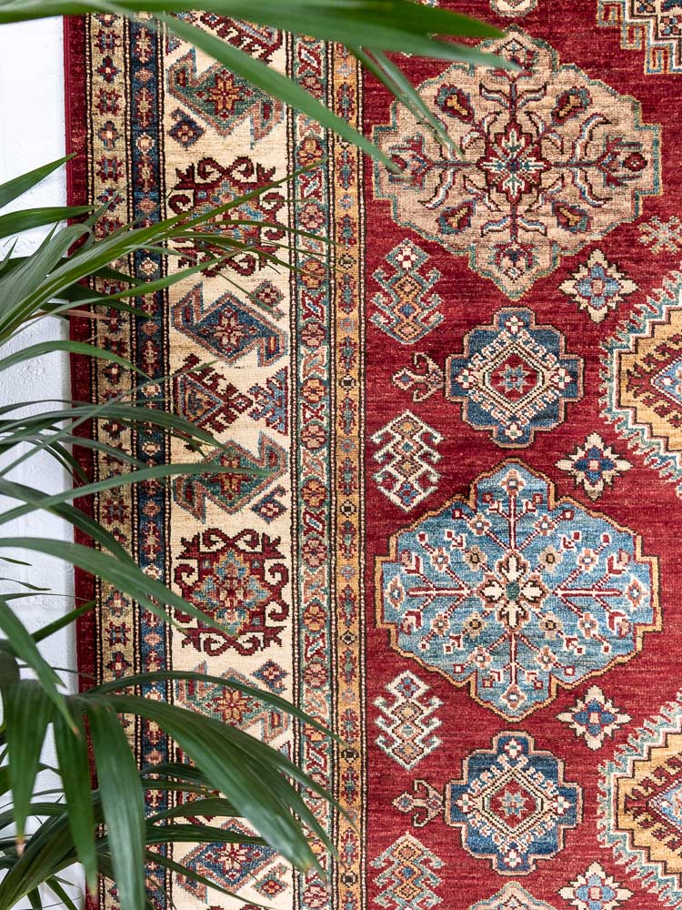 12977 Fine Afghan Hand-knotted Super Kazak Carpet 202x299cm (3.4 x 9.9ft)