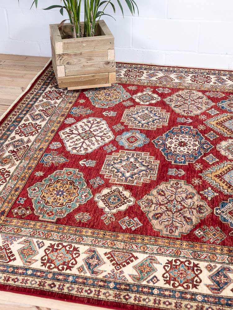 12977 Fine Afghan Hand-knotted Super Kazak Carpet 202x299cm (3.4 x 9.9ft)