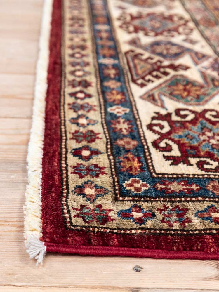 12977 Fine Afghan Hand-knotted Super Kazak Carpet 202x299cm (3.4 x 9.9ft)