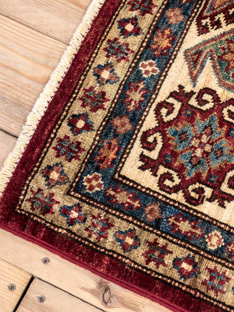 12977 Fine Afghan Hand-knotted Super Kazak Carpet 202x299cm (3.4 x 9.9ft)