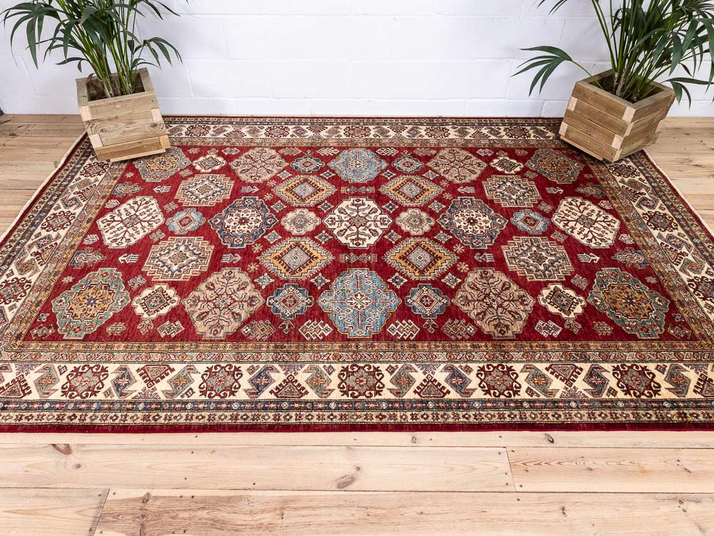 12977 Fine Afghan Hand-knotted Super Kazak Carpet 202x299cm (3.4 x 9.9ft)