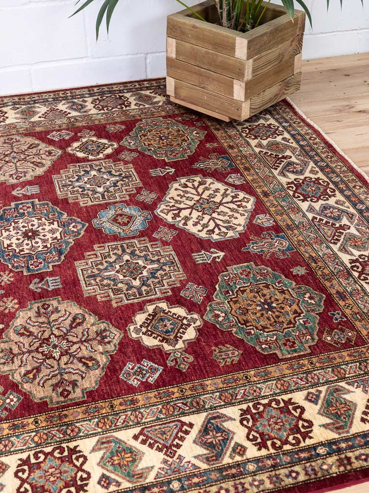 12977 Fine Afghan Hand-knotted Super Kazak Carpet 202x299cm (3.4 x 9.9ft)