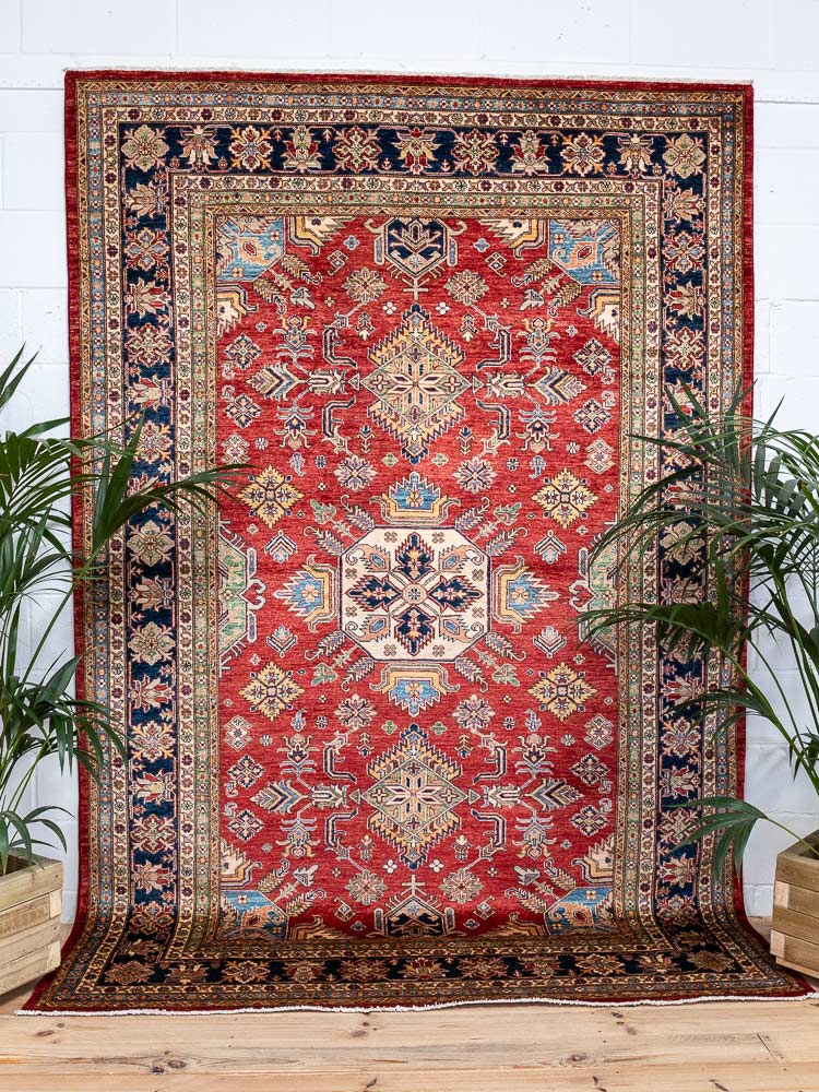 12978 Fine Afghan Super Kazak Hand-knotted Carpet 207x302cm (6.9 x 9.11ft)