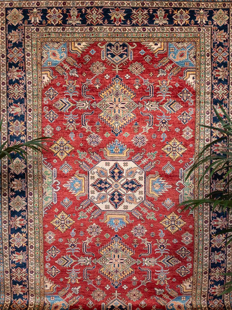 12978 Fine Afghan Super Kazak Hand-knotted Carpet 207x302cm (6.9 x 9.11ft)