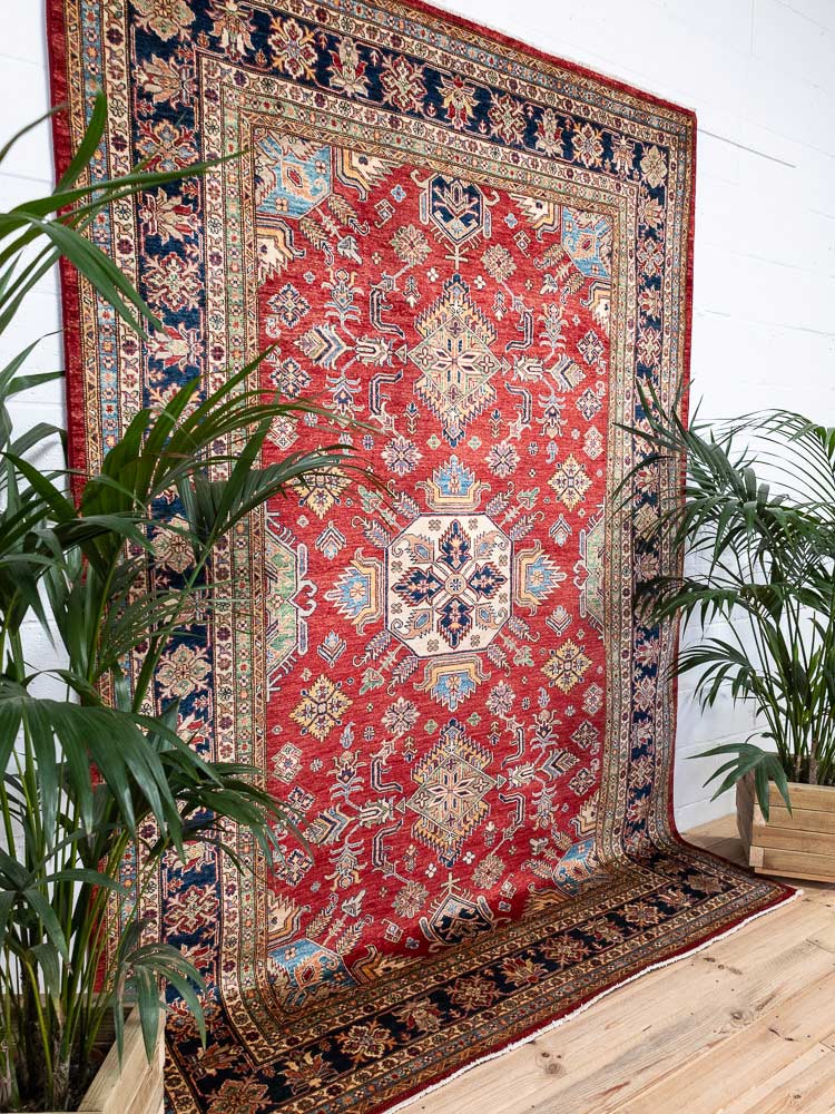 12978 Fine Afghan Super Kazak Hand-knotted Carpet 207x302cm (6.9 x 9.11ft)