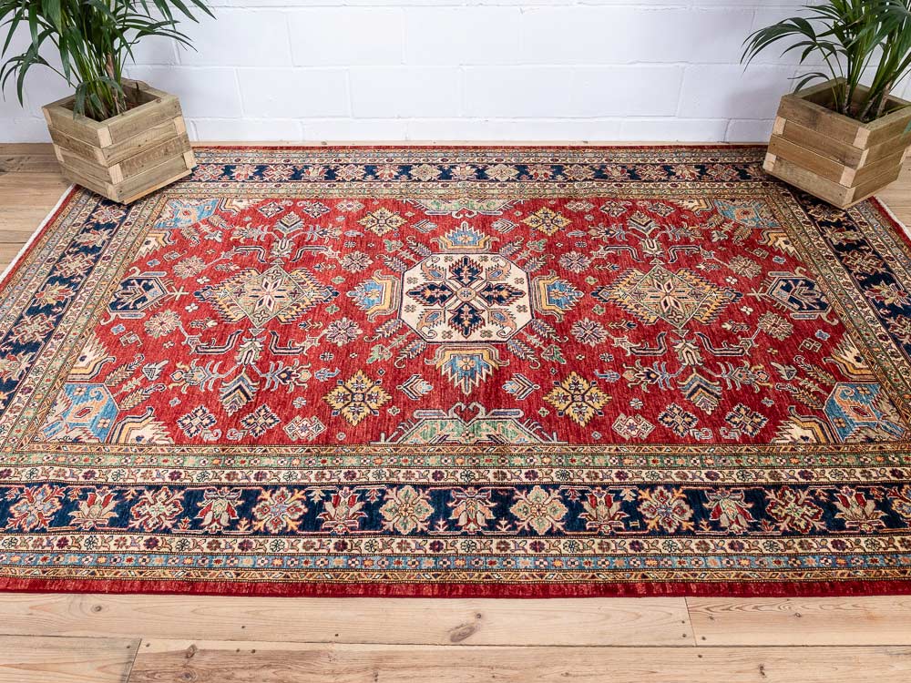 12978 Fine Afghan Super Kazak Hand-knotted Carpet 207x302cm (6.9 x 9.11ft)