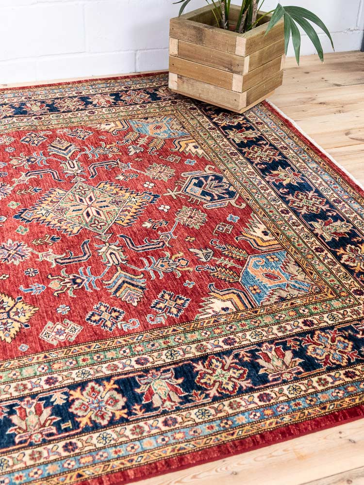 12978 Fine Afghan Super Kazak Hand-knotted Carpet 207x302cm (6.9 x 9.11ft)