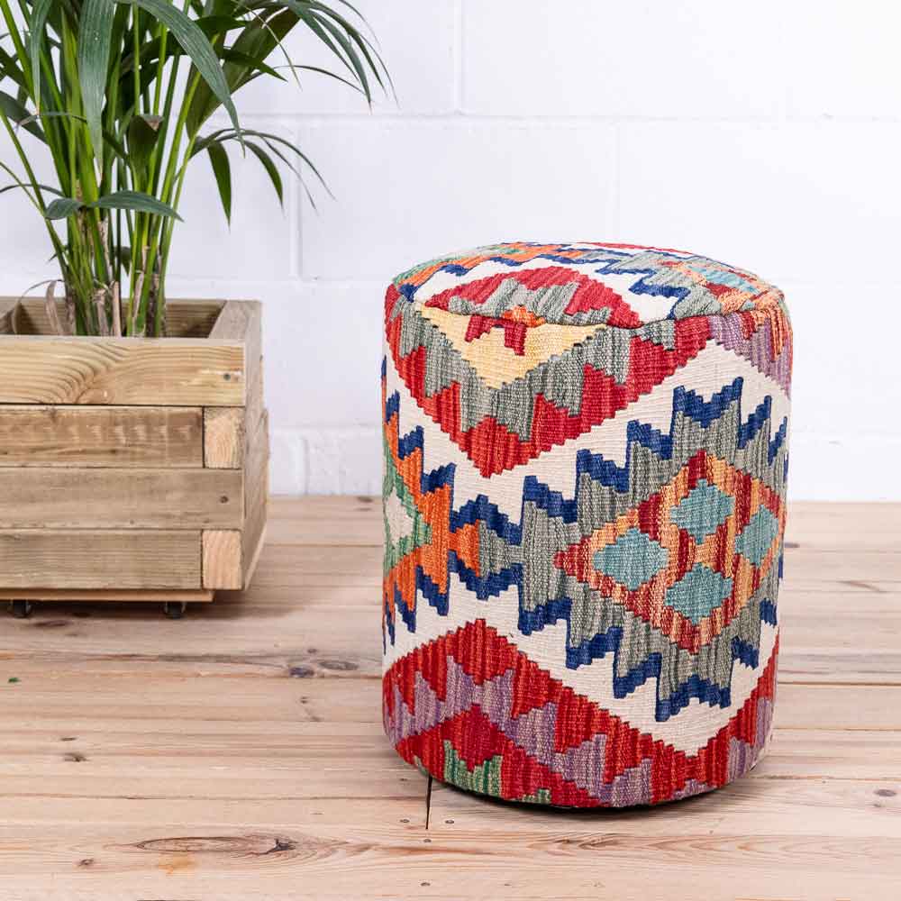 Round Afghan Kilim Stool