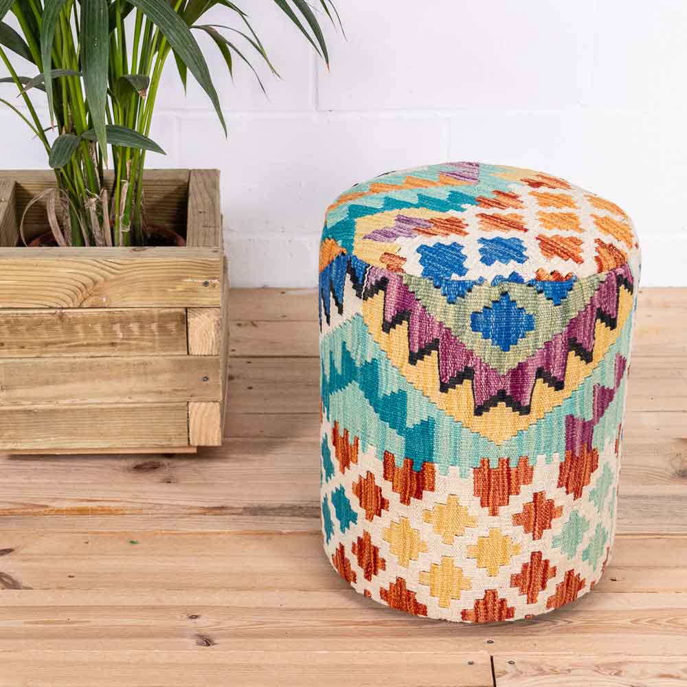 Round Afghan Kilim Stool