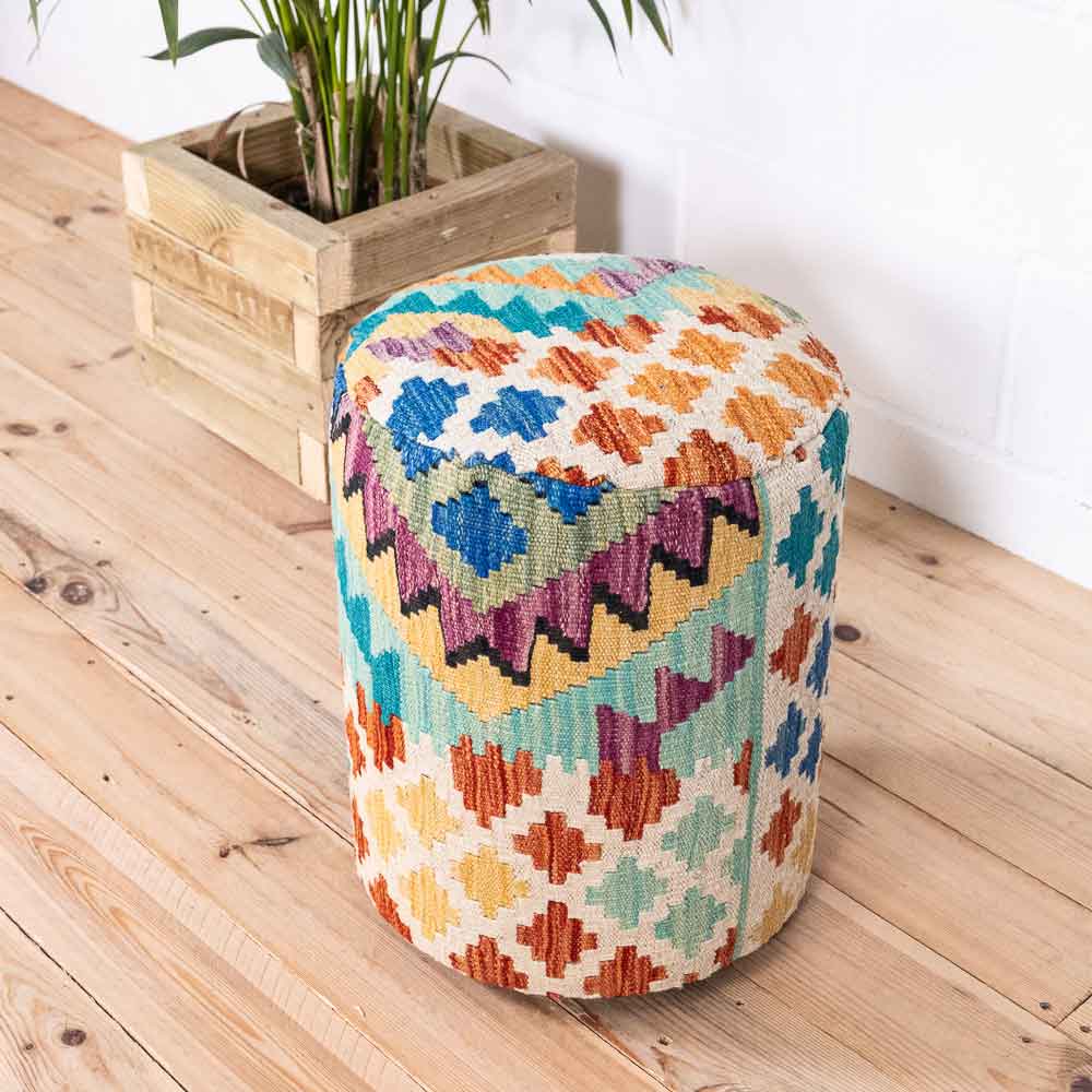 Round Afghan Kilim Stool