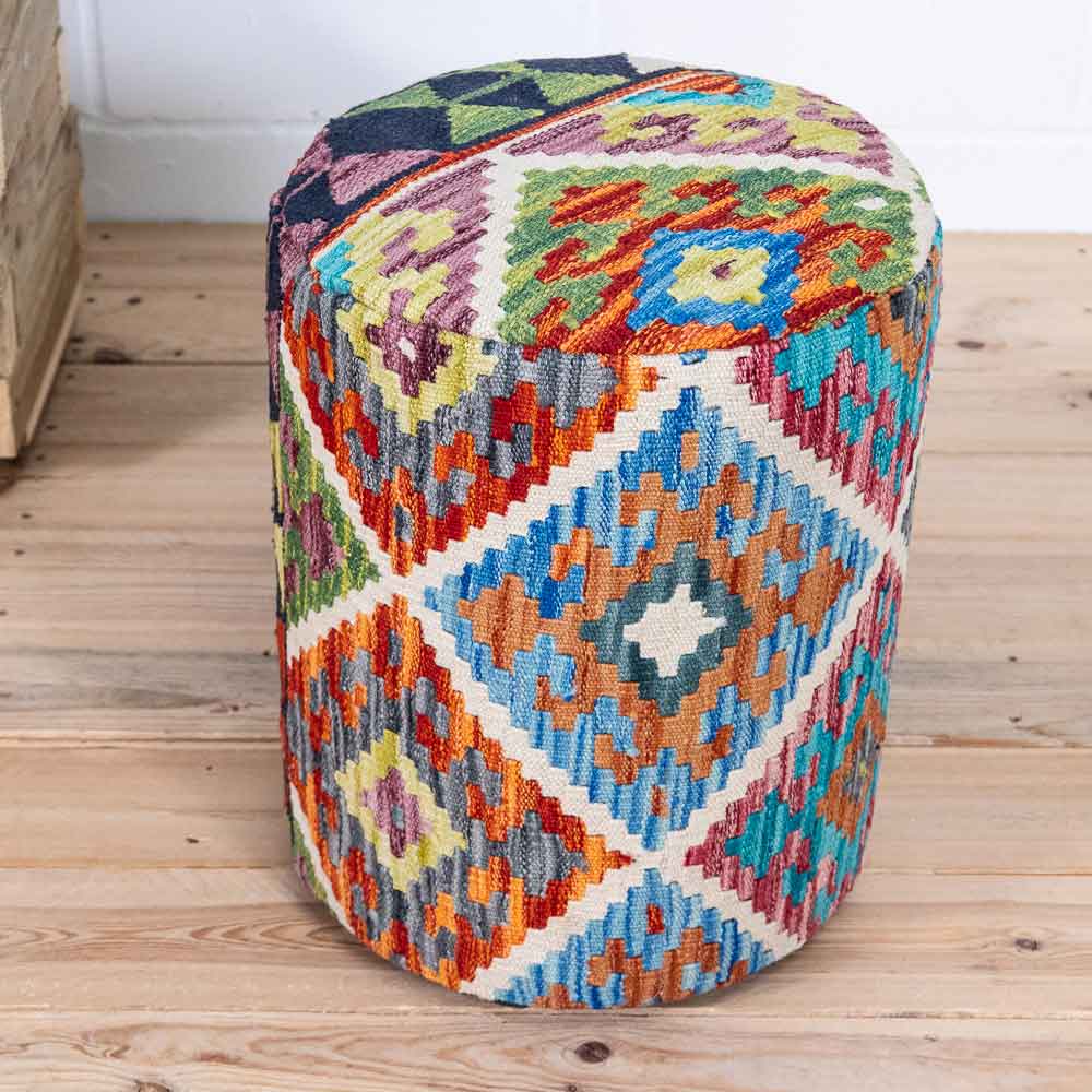 Round Afghan Kilim Stool