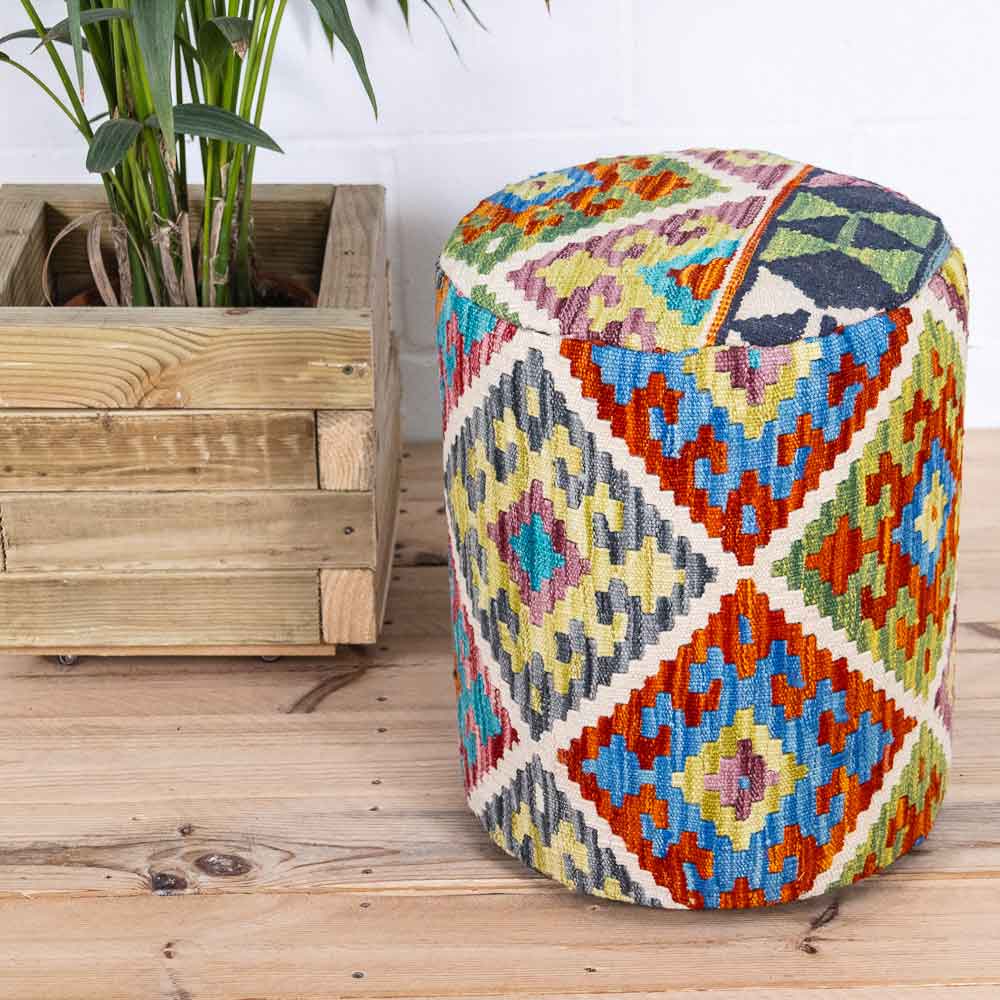 Round Afghan Kilim Stool