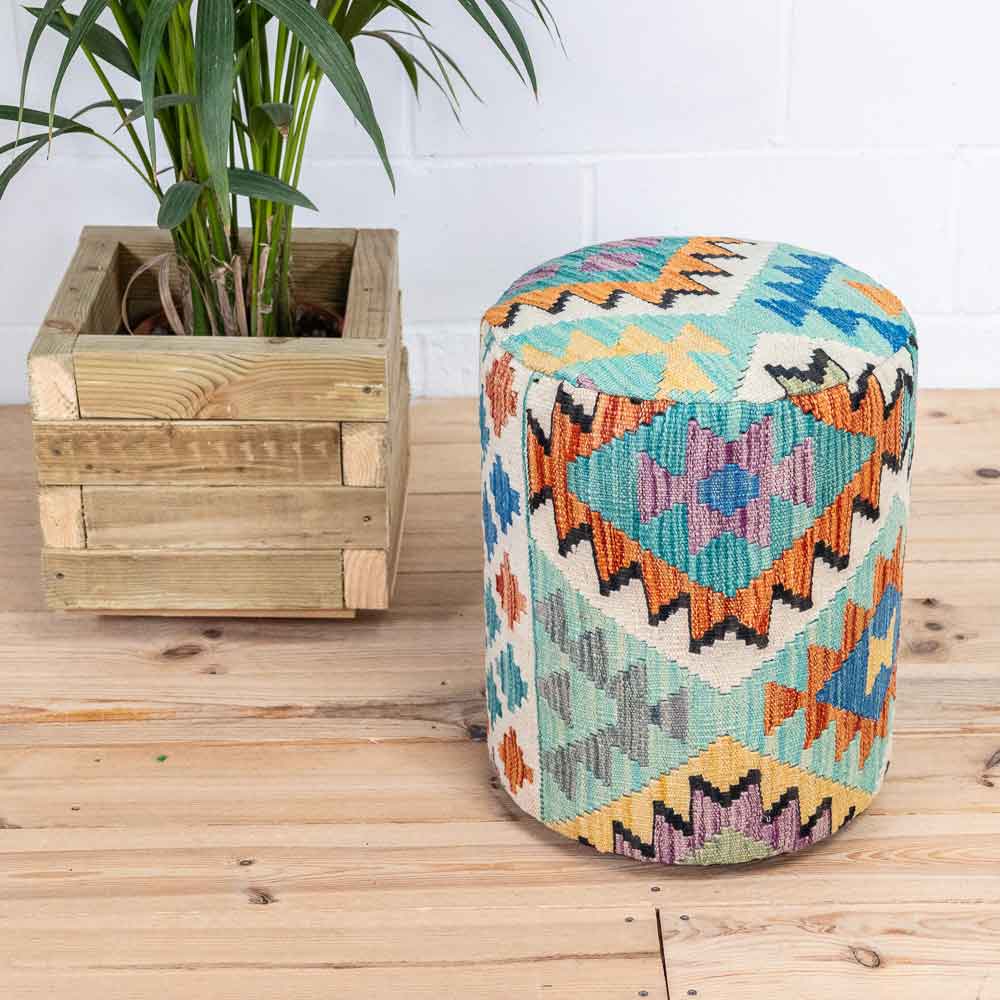 Round Afghan Kilim Stool