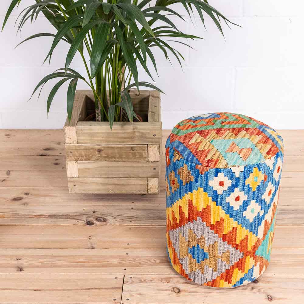 Round Afghan Kilim Stool