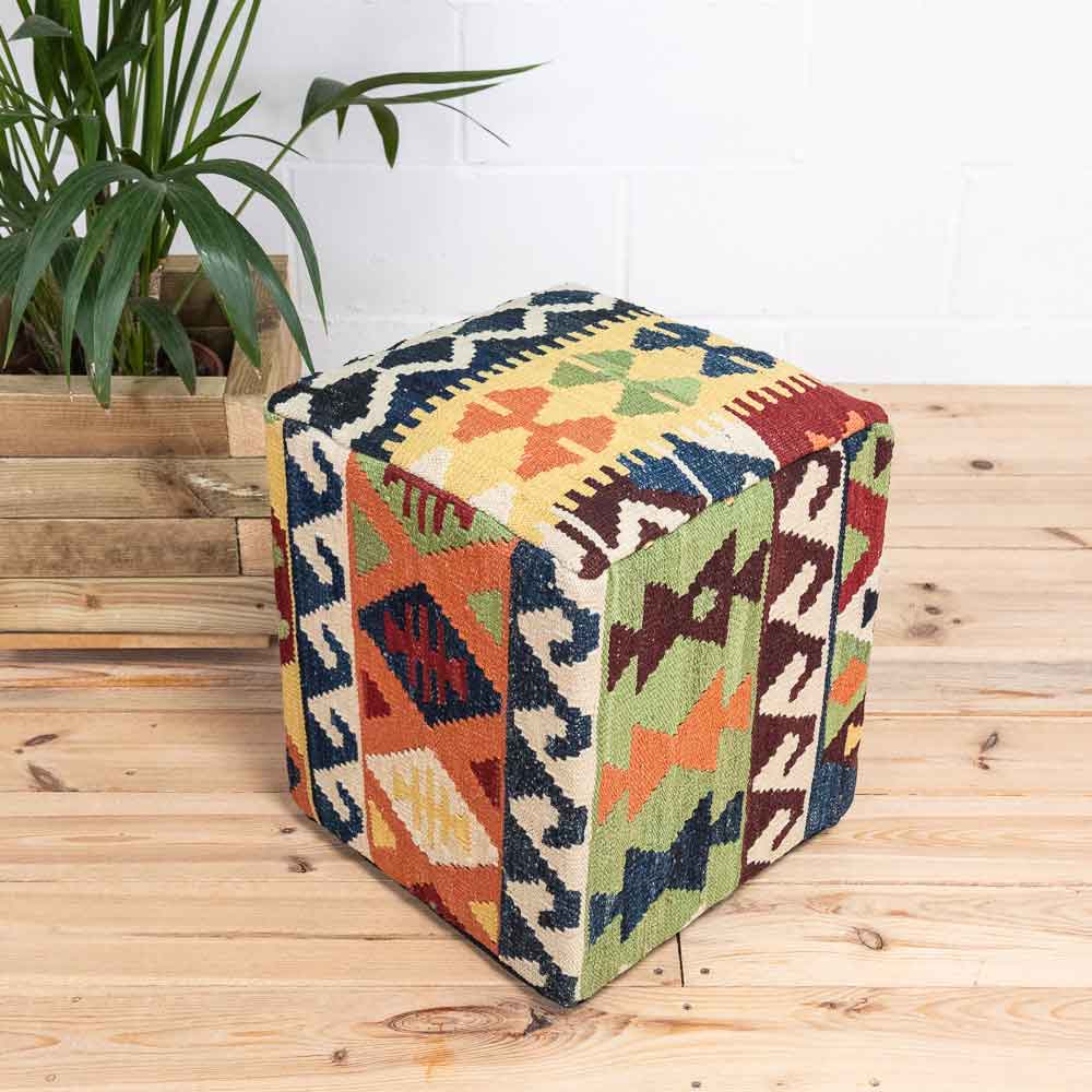 Square Afghan Kilim Stool