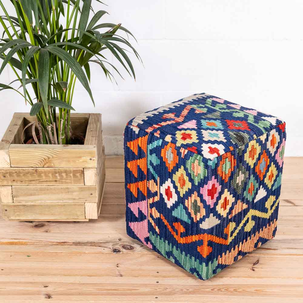 Square Afghan Kilim Stool