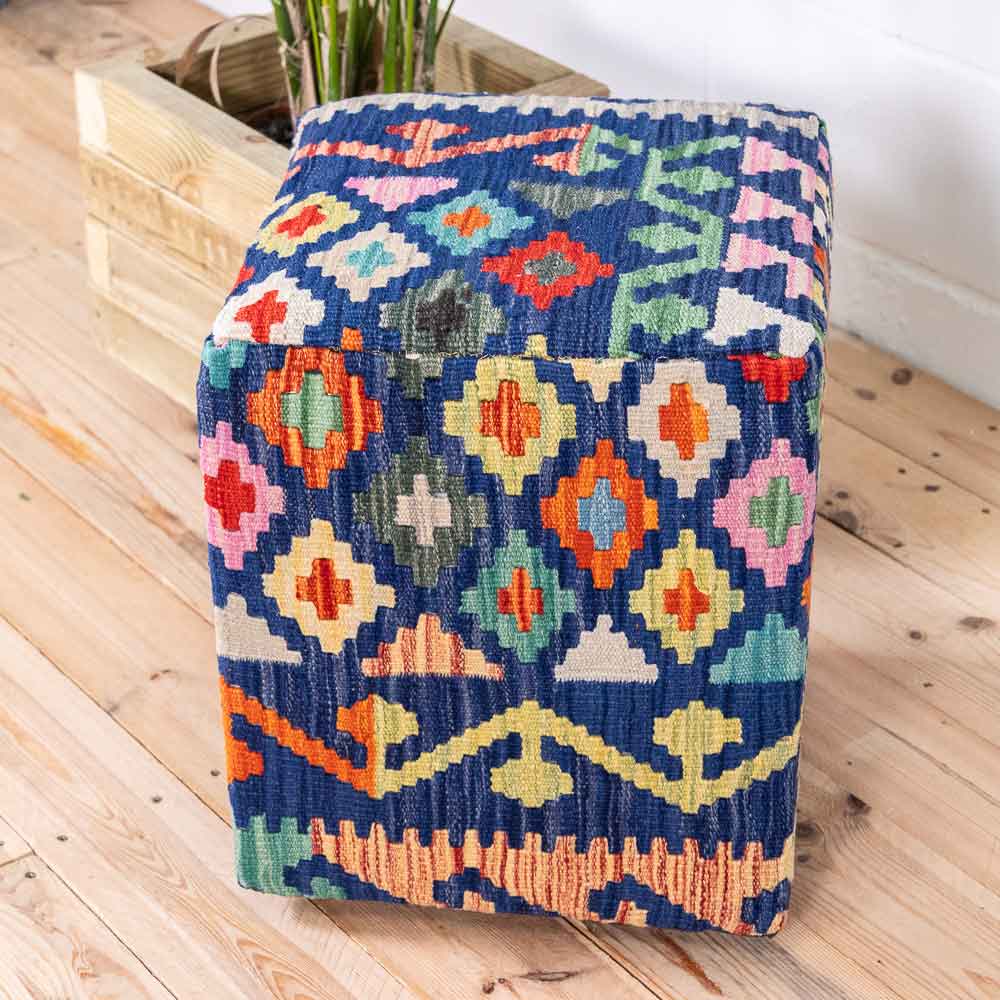 Square Afghan Kilim Stool